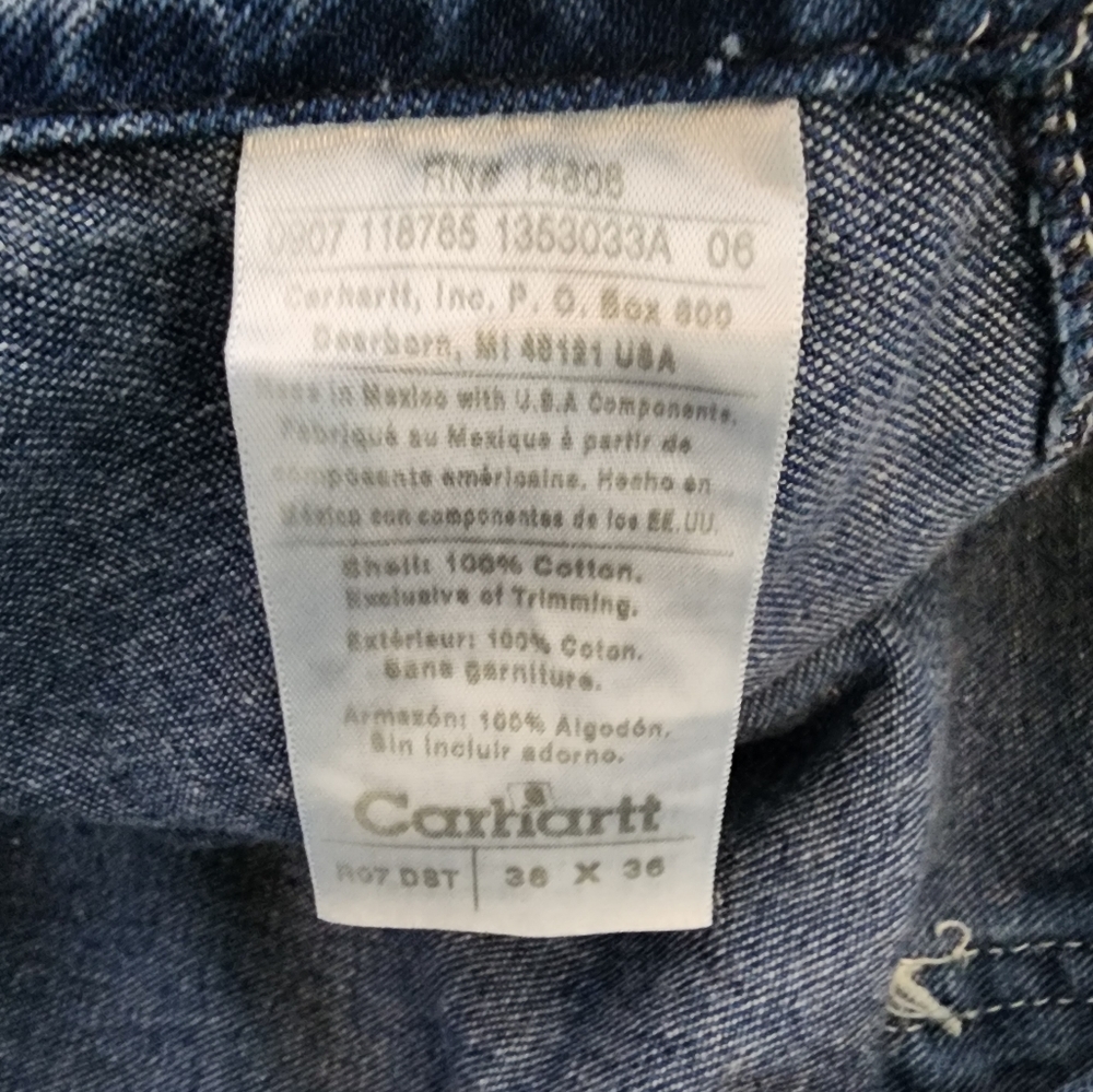 Carhartt Mens Denim 100% Cotton Overalls Blue Size 36 - Picture 8 of 11